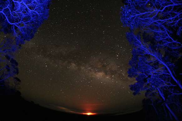 Milky Way over Kilauea Volcano's lava