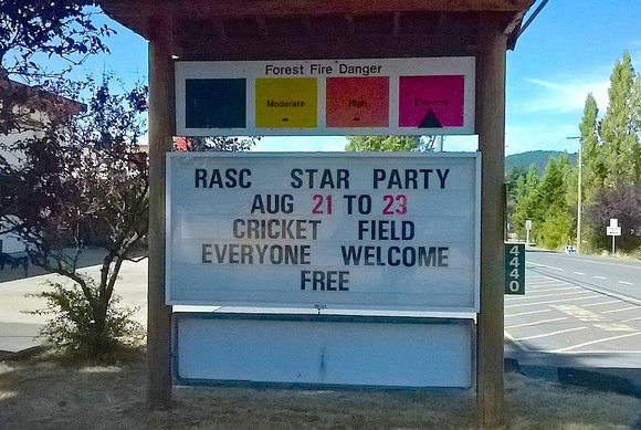 RASCals Star Party sign by Metchosin fire hall