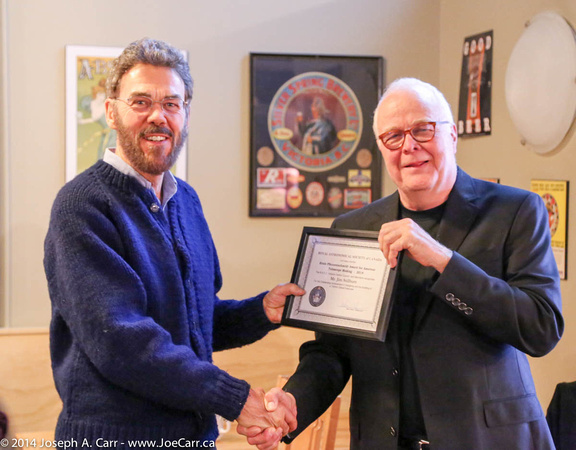 Jim Stillburn is presented  the Award in Amateur Telescope Makin