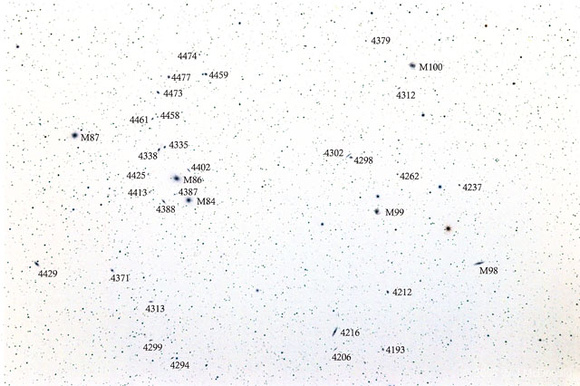 The Virgo Cluster inverted to make identification easier.