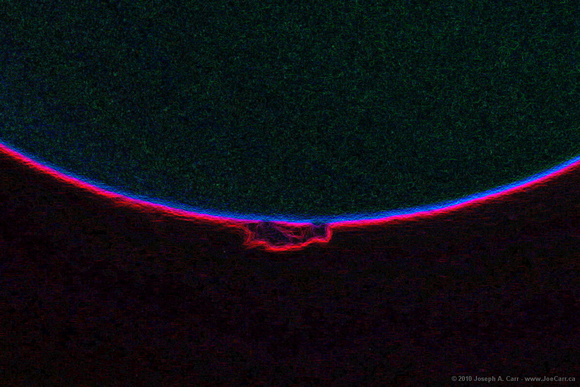 Sun in Ha - a large mountain-shaped prominence with another smaller prominence under it