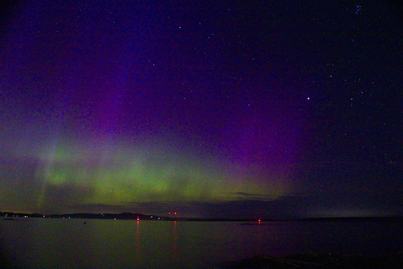 Aurora above San Juan Island with Jupiter and Pleiades