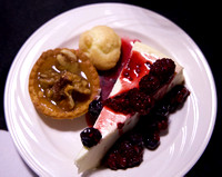 Dessert: a tart, profiterole and cheesecake
