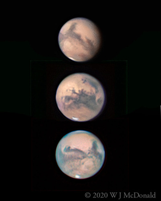 Three views of Mars Opposition in 2020 - Photo by John McDonald