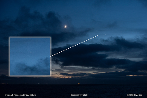 Crescent Moon, Jupiter and Saturn Dec 17 2020