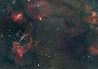 Region surrounding the Bubble Nebula and the Lobster Claw Nebula